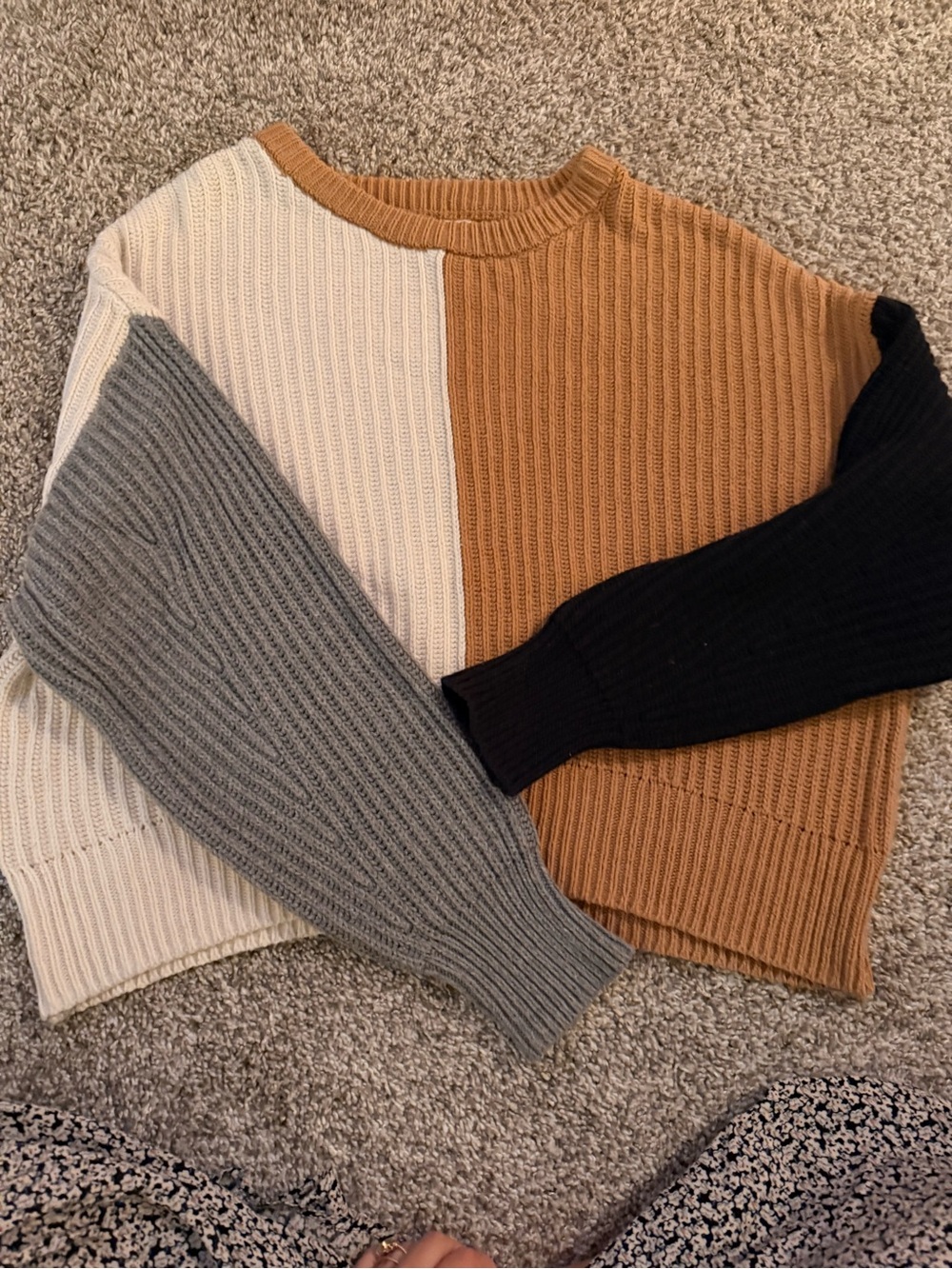 a new day Colorblock Ribbed Crewneck Sweater - Cream, Gray, Camel, Black
